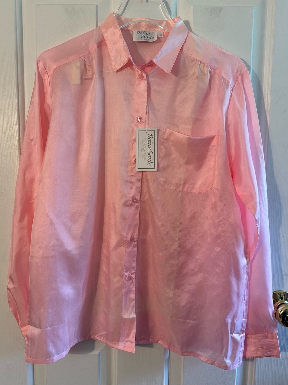 VTG CAPSULE Minimalist Reine Seide 100% Silk Pink Button Down Blouse Shirt EU 42